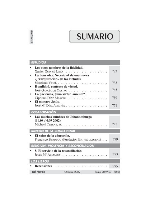 SUMARIO - Editorial Sal Terrae