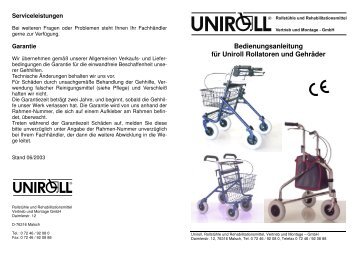 Bedienungsanleitung Rollatoren Modelle 6104 / 6105 - Uniroll