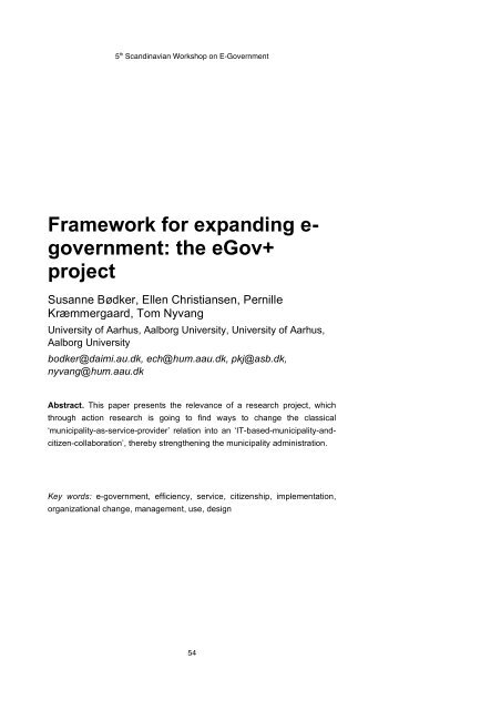 Framework for expanding e- government: the eGov+ project - VBN