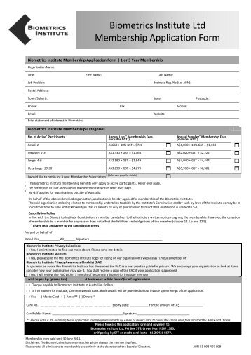 Download Membership Application Form - Biometrics Institute