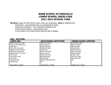 11-12LOWER SCHOOL DRESS CODE - Webb School of Knoxville