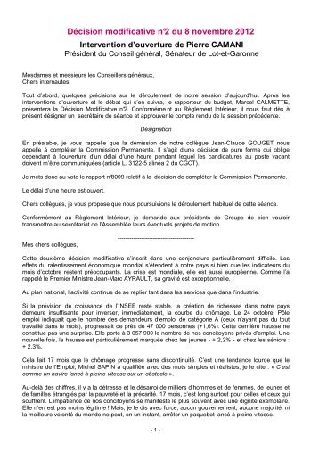 le discours d'introduction prononcÃ© par Pierre ... - Lot-et-Garonne