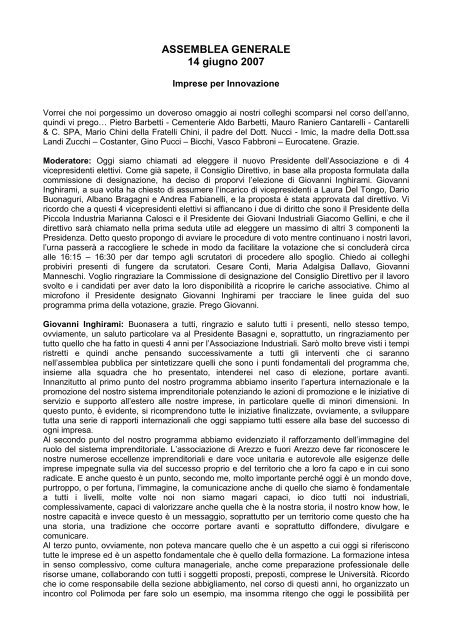 Confindustria Arezzo Asemblea 2007 Trascrizione