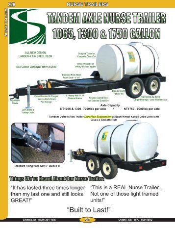 TANDEM AXLE NURSE TRAILER 1065, 1300 & 1750 GALLON