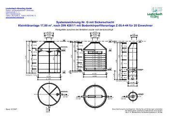 Systemzeichnung Nr. G mit Sickerschacht Kleinkläranlage 17,00  m³ ...