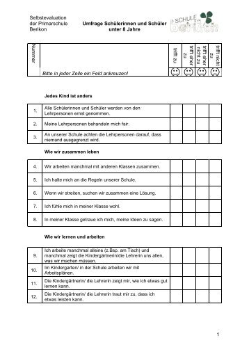 Fragebogen Schueler unter 8 - Primarschule Berikon