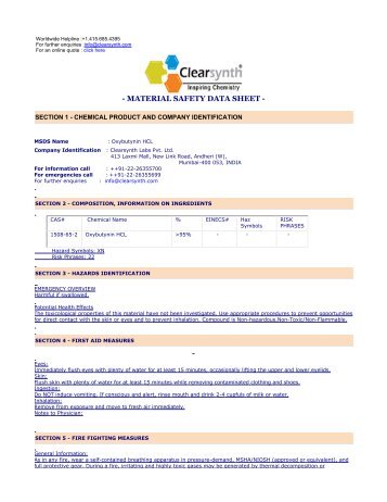 MSDS for : Oxybutynin hydrochloride - clearsynth