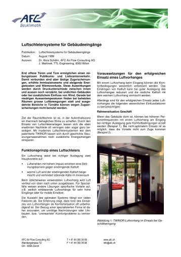 Luftschleiersysteme fÃ¼r GebÃ¤udeeingÃ¤nge - Air Flow Consulting AG