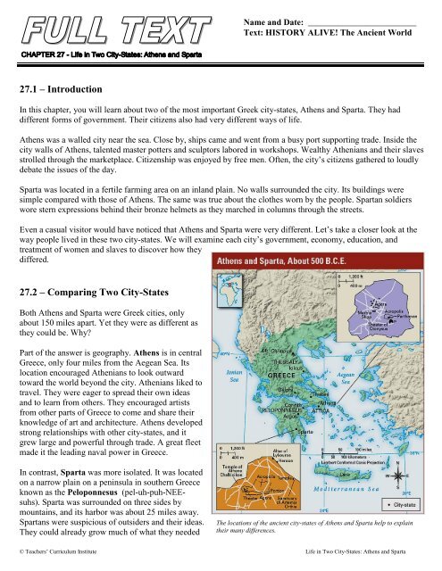 27.1 â€“ Introduction 27.2 â€“ Comparing Two City-States 