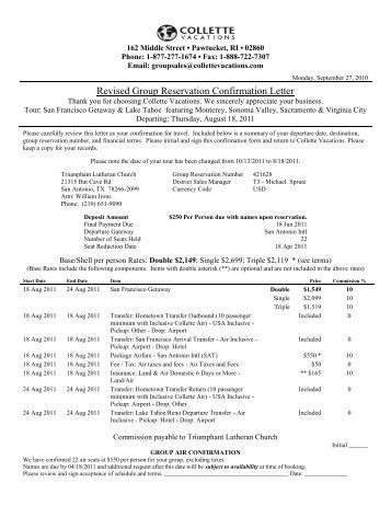 Revised Group Reservation Confirmation Letter - Triumphant ...