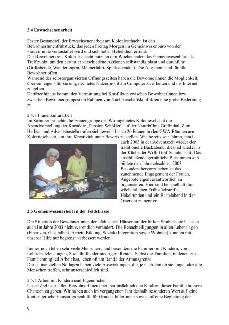 Jahresbericht 2003 - GWA Gemeinwesenarbeit der Caritas