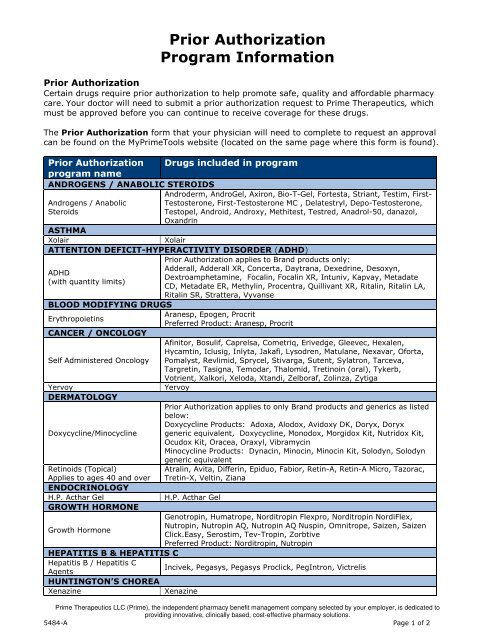 Prior Authorization Program Information - Prime Therapeutics