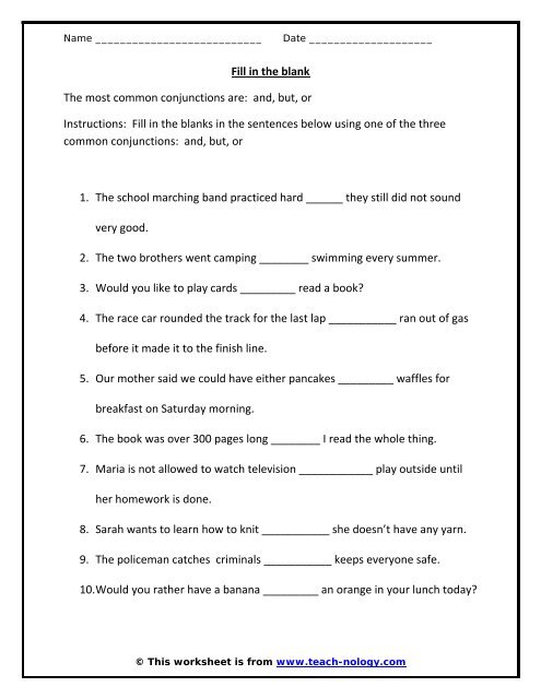 Fill in the Blank With a Conjunction - Teach-nology