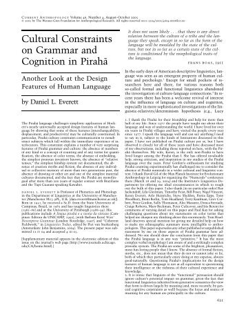 Cultural Constraints on Grammar and Cognition in PirahaËeverett