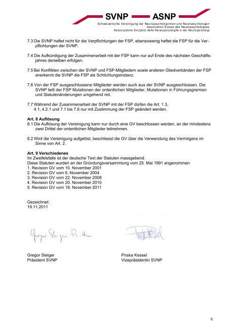 Statuten SVNP - Association suisse des neuropsychologues