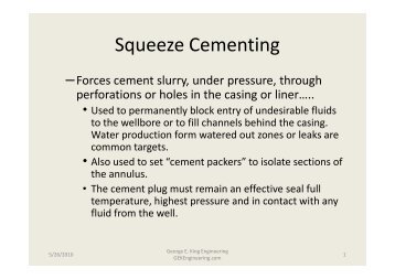 Squeeze Cementing - George E King Petroleum Engineering Oil ...