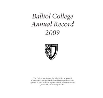 Balliol College Annual Record 2009 - Balliol College - University of ...