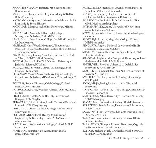 Balliol College Annual Record 2009 - Balliol College - University of ...