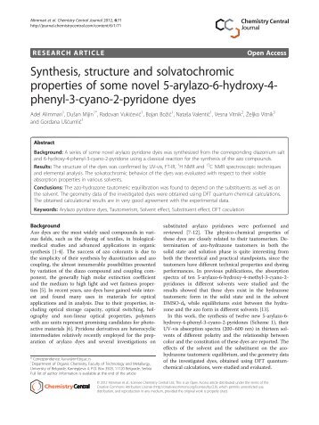 Synthesis, structure and solvatochromic properties of some novel 5 ...