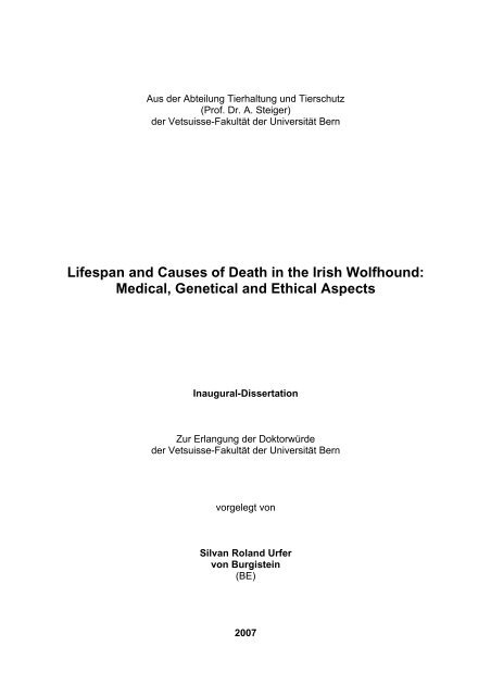 Lifespan and Causes of Death in the Irish Wolfhound - Vetsuisse ...