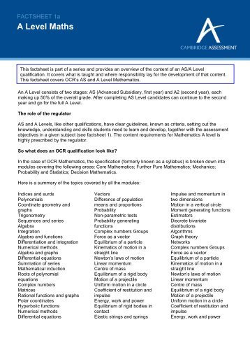 Factsheet 1a - A Level Maths - Cambridge Assessment