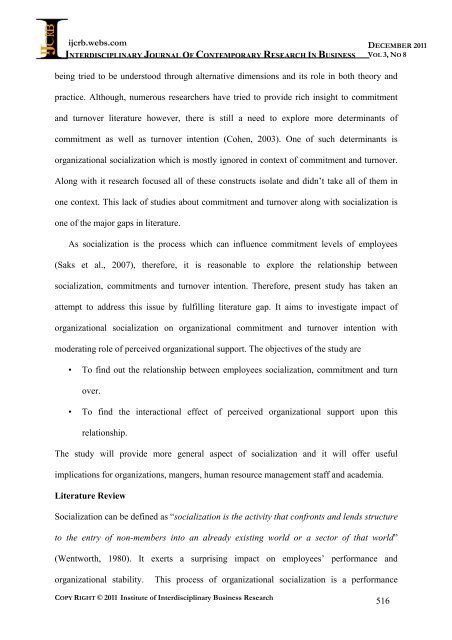 Relationship of Organization Socialization with Organizational ...