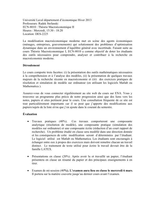 Plan De Cours Departement D Economique Universite Laval