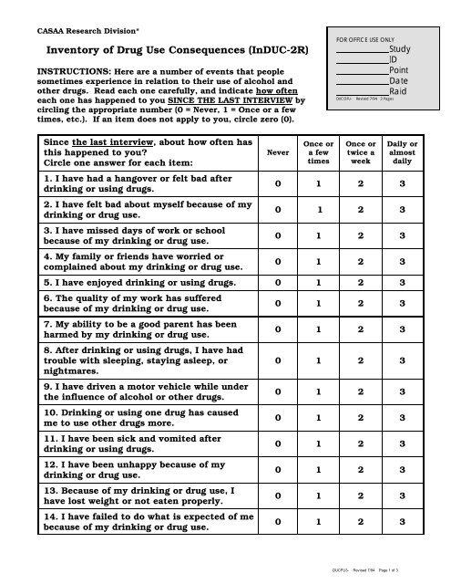 Inventory of Drug Use Consequences (InDUC-2R)