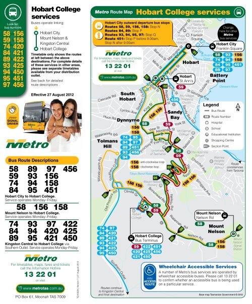 Hobart Bus Routes Map Timetable - Metro Tasmania