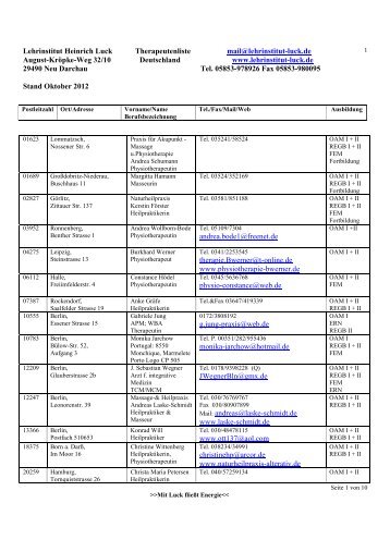 Lehrinstitut Heinrich Luck Therapeutenliste mail@lehrinstitut-luck.de ...