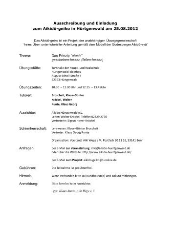 Ausschreibung und Einladung zum Aikidō-geiko in Hürtgenwald am ...