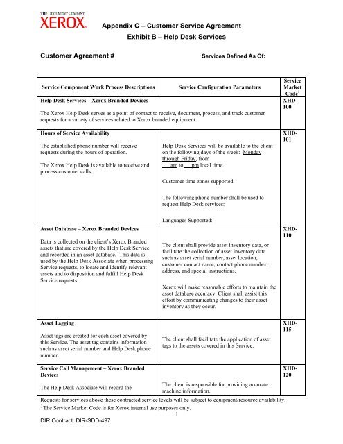 Customer Service Agreement Exhibit B A Help Desk Services