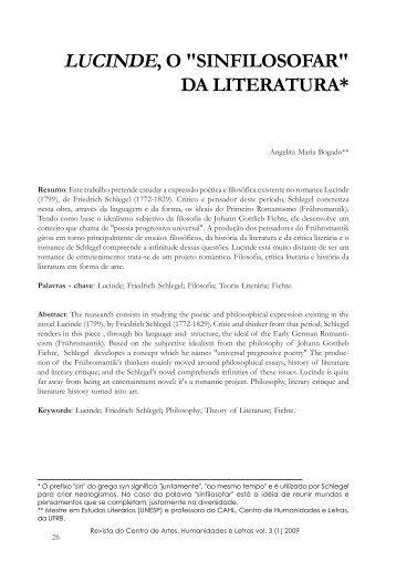 LUCINDE, O "SINFILOSOFAR" DA LITERATURA* - UFRB