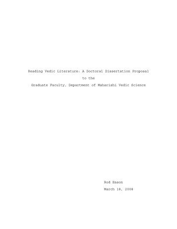 Reading Vedic Literature: A Doctoral Dissertation Proposal to the ...