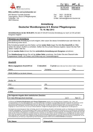 Anmeldung Deutscher Wundkongress & 9. Bremer Pflegekongress