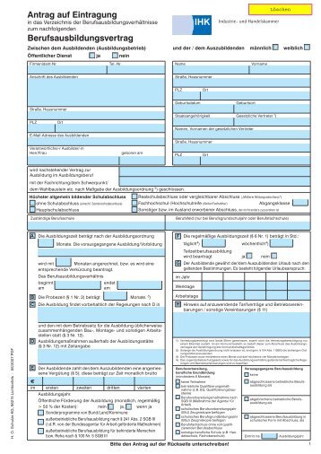 Antrag auf Eintragung Berufsausbildungsvertrag