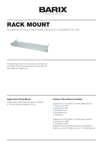 Product Sheet Rack Mount V30 (PDF) - Barix