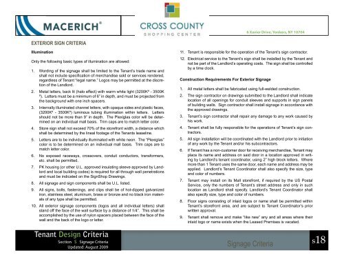Cross County Shopping Center Signage Criteria Manual - Macerich