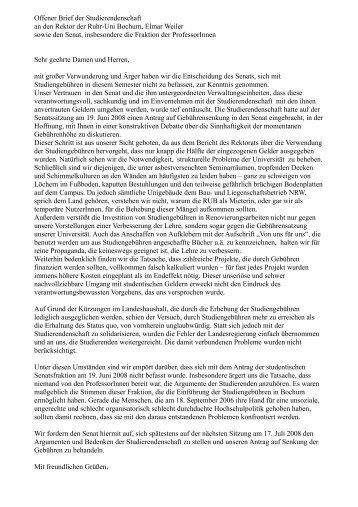 Offener Brief der Studierendenschaft an den Rektor der Ruhr-Uni ...