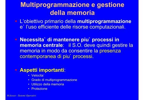 La Gestione della Memoria