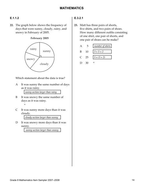 2007-2008 Grade 8 Mathematics Item and Scoring Sampler