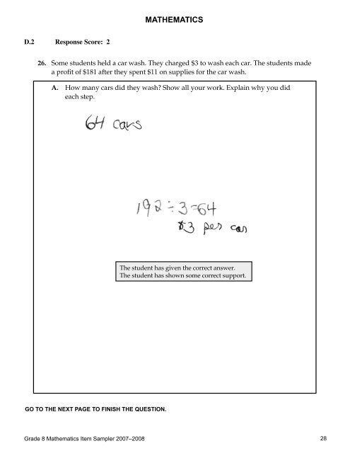2007-2008 Grade 8 Mathematics Item and Scoring Sampler