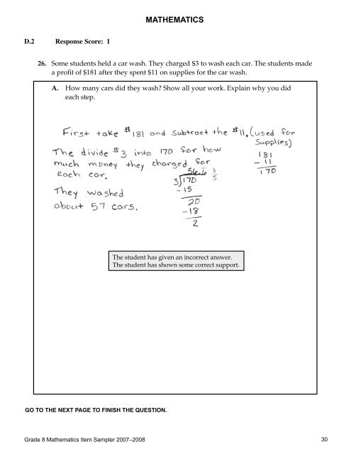 2007-2008 Grade 8 Mathematics Item and Scoring Sampler