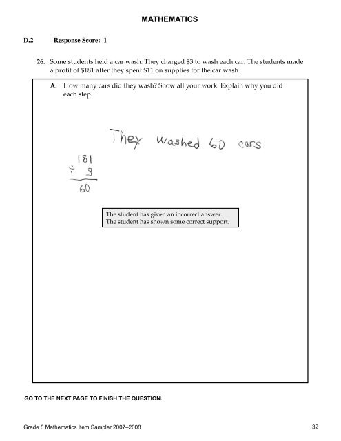 2007-2008 Grade 8 Mathematics Item and Scoring Sampler