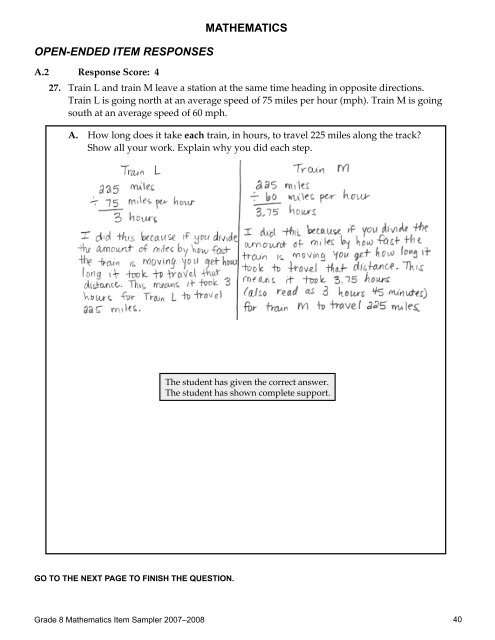 2007-2008 Grade 8 Mathematics Item and Scoring Sampler