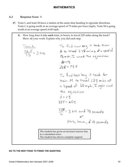 2007-2008 Grade 8 Mathematics Item and Scoring Sampler