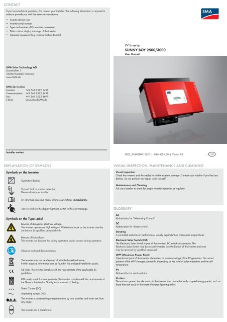 SUNNY BOY 2500/3000 - User Manual - Solargain