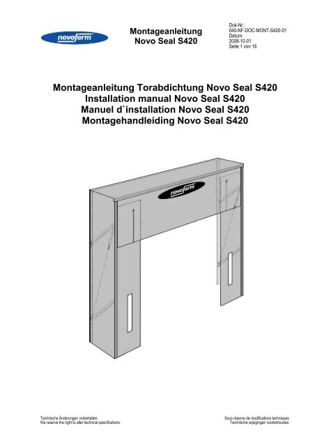 Montageanleitung Torabdichtung Novo Seal S420 ... - Novoferm