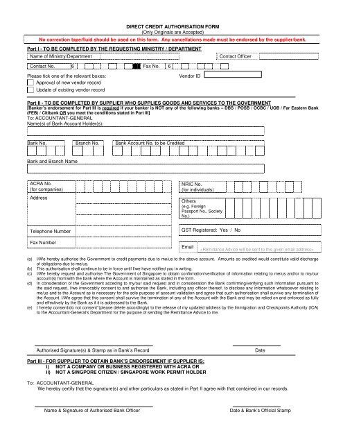 Direct credit authorisation form - WDA