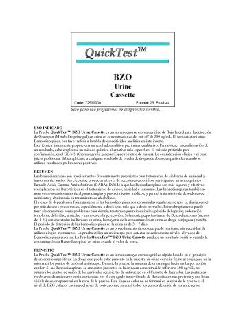 USO INDICADO La Prueba QuickTest™ BZO Urine Cassette ... - Alere